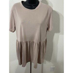 American Eagle Tan Pleated Waist Tunic Top Women’s Medium Model Polyester Blend